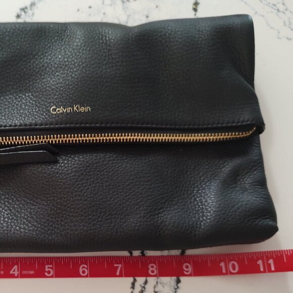 Calvin Klein Black Pebble Leather Fold Over Purse - Picture 3 of 9